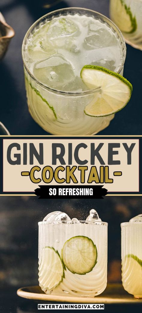 Gin Rickey Cocktail | Summer Cocktail Recipes Lime Rickey Recipe, Gin Rickey Recipe, Rickey Cocktail, Gin Rickey, Gin Tonic Recipe, Lime Rickey, Best Summer Cocktails, Easy Summer Cocktails, Summer Food Party