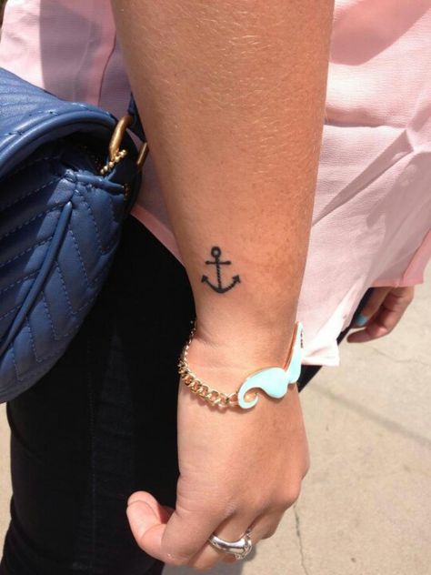 Anchor tattoo Anchor Tattoo Placement, Spouse Tattoos, Tiny Anchor Tattoo, Anchor Tattoo Wrist, Arrow Tattoo On Wrist, Small Anchor Tattoos, Travel Tattoo Ideas, Band Tattoos For Men, Small Anchor