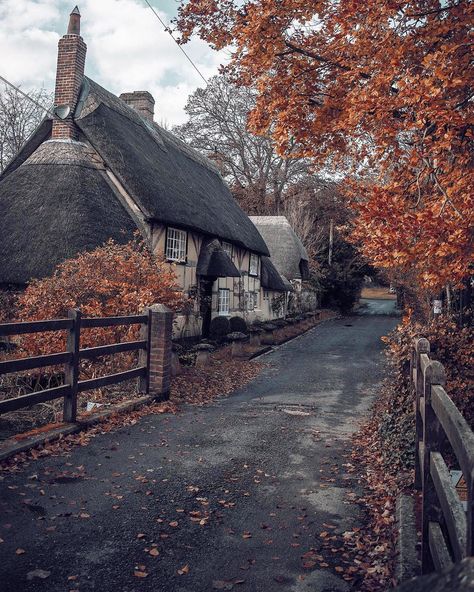 Country Living UK | on Instagram: “The perfect autumn scene captured by @lundonlens in the village of Wherwell, Hampshire. The name of the village is thought to derive from…” Country Living Uk, English Cottages, Hampshire Uk, English Village, Thatched Cottage, Thatched Roof, Country Houses, Autumn Scenes, Cabin In The Woods