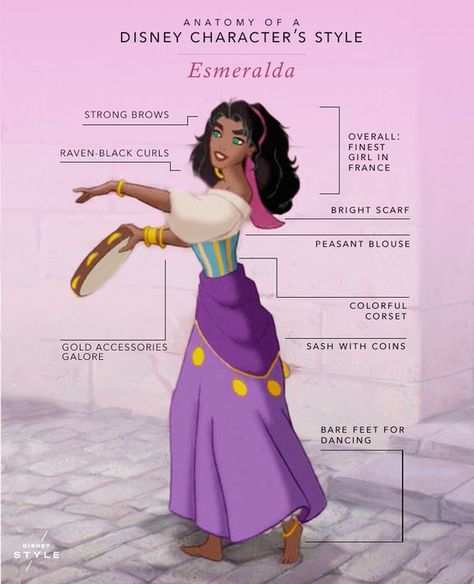 Anatomy Of Disney Characters Style, Hunch Back Of Notre Dame Esmeralda, Esmeralda Diy Costume, Esmeralda Disney Outfit Ideas, Pixar Costumes Women, The Hunchback Of Notre Dame Esmerelda, Esmerelda Halloween Costume, Esmeralda Disney Outfit, Disney Character Costume Ideas