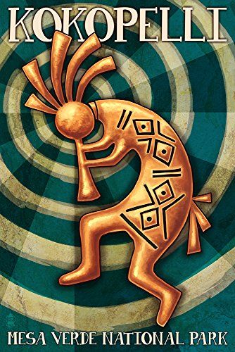 Mesa Verde National Park Colorado  Kokopelli 24x36 Giclee Gallery Print Wall Decor Travel Poster Kokopelli Art, Arte Folk, Mesa Verde National Park, Stock Art, National Park Posters, Boulder Colorado, Spiral Design, Teal And Gold, Support Artists