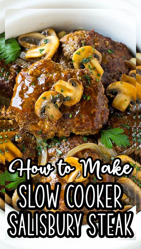 Crockpot Steak Recipes, Salisbury Steak Crockpot, Salisbury Steak Recipe, Crab Mac And Cheese, Best Mac N Cheese Recipe, Slow Cooker Salisbury Steak, Crockpot Steak, Butternut Squash Mac And Cheese, Swiss Chard Recipes