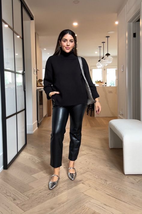 POINTED TOE FLAT curated on LTK Pointy Flats Outfit Work, Black Mules Outfit Winter, Black Flats Work Outfit, Black Pointy Flats Outfit, Silver Shoes Outfit Work, Edgy Ballet Flats Outfit, Flat Pointed Shoes Outfit, Fall Outfits With Flats, Pointy Shoes Outfit