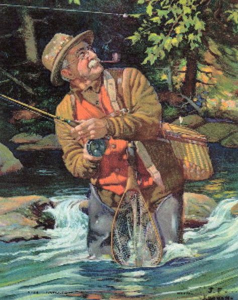 Fly Fishing Art, Fishing Art, Fishing Photos, Fishing Pictures, Sport Art, Fishing Decor, Gone Fishing, Norman Rockwell, Vintage Fishing