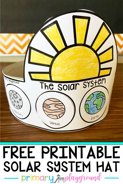 Kids love learning about space! Today I’m sharing a Free Printable Solar System Hat that you can use along with your space unit! #space #spaceunit #solarsystemhat #kindergarten Space Math Worksheets, Preschool Solar System, Solar System Hat, Space Themed Crafts, Fun Things To Learn, Solar System Printables, Space Activities Preschool, Printable Solar System, Things To Learn About