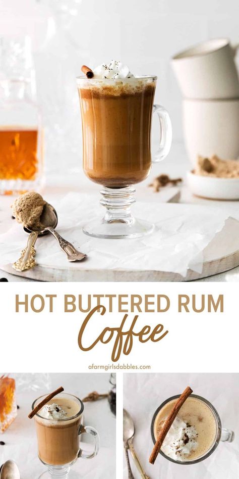 Alcoholic Coffee Drinks, Blended Coffee Drinks, Easy Holiday Cocktails, Irish Cream Coffee, Holiday Entertaining Food, Mommy Juice, Buttered Rum, Rum Recipes, Hot Buttered Rum