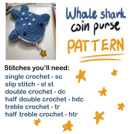 Crochet Coin Purse Free Pattern, Whale Granny Square, Crochet Animal Pouch, Whale Shark Crochet Bag, Whale Coaster Crochet, Whale Shark Coin Purse Crochet, Crochet Keychain Shark, Crochet Whale Pouch, Whale Coin Purse Pattern