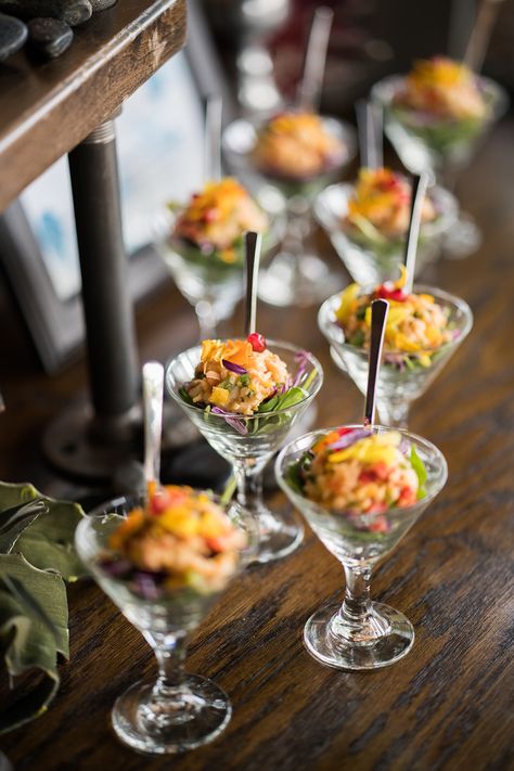 Toasted Coconut Ceviche, Hors d'oeuvres, Creative Hands Cuisine, Mesa, AZ Coconut Ceviche, Upscale Wedding, Wedding Food Stations, Foods Ideas, Elegant Food, Gourmet Snacks, Food Stations, Brunch Ideas, Hors D'oeuvres