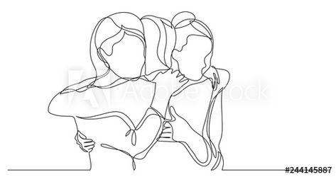 three female friends greeting hugging each other - one line drawing - Buy this stock vector and explore similar vectors at Adobe Stock Croquis, Best Friends Art Drawing, Hugging Drawing, Friendship Art, Linear Art, Friends Illustration, Girl Cartoon Characters, Siluete Umane, Парные Тату