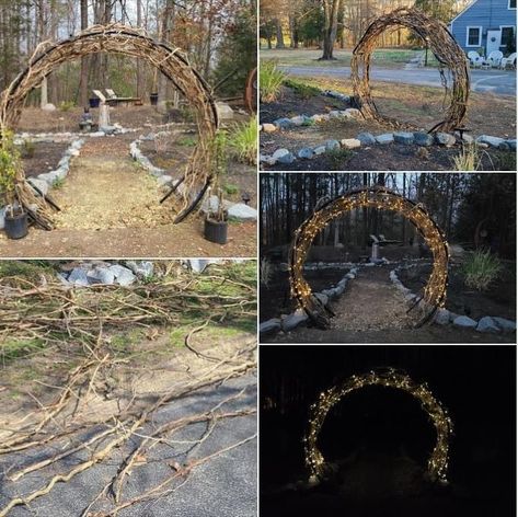 Upcycled Trampoline, Yellow Jessamine, Old Trampoline, Creative Garden Decor, Moon Gate, Natural Fence, Easy Backyard, Garden Entrance, Moon Garden