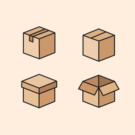 Cardboard box icon set | Premium Vector #Freepik #vector #cargo-box #cartoon-box #storage-box #delivery-box Cardboard Box Illustration, Box Illustration Design, Box Doodle, Box Animation, Box Character, Box Illustration, Pictogram Design, Box Vector, Box Cartoon