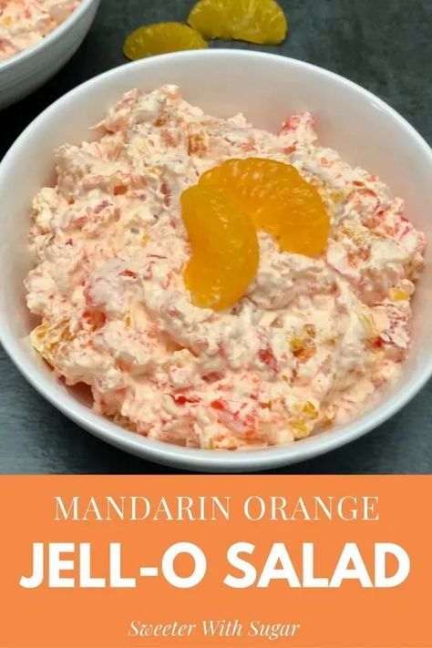 Mandarin Orange Jell-O Salad is an easy and delicious salad recipe everyone will love. It is kid and adult friendly. #JellO #Salads #Sides #KidFriendly #FamilyFriendlyRecipes Kid Friendly Salad Recipes, Mandarin Orange Jello Salad, Orange Jello Salads, Congealed Salad, Mandarin Orange Salad, Homemade Rootbeer, Jello Salads, Pineapple Salad, Orange Jello