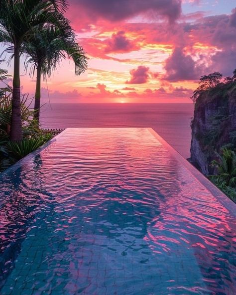 Sunset views, infinity pools, and champagne. Where’s your ultimate luxury spot? #IndulgeYourself #TravelInLuxury" Aesthetic Pools, Pool Paradise, Tropical Aesthetic, Summer Travel Destinations, Infinity Pools, View Sunset, Pretty Images, Ocean Vibes, Beautiful Wallpapers Backgrounds