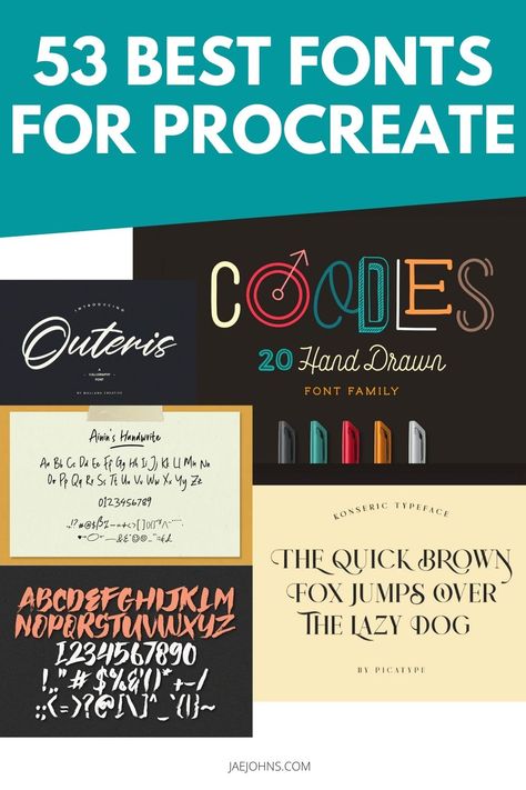 Need some fonts for Procreate? Learn how to import fonts and discover 53 of the best Procreate fonts you can download and use right now. The post 53 Best Fonts for Procreate appeared first on Jae Johns. Fonts For Procreate, Canva Fonts Aesthetic, Procreate Aesthetic, Illustrations Procreate, Aesthetic Illustrations, Fonts Procreate, Royalty Free Fonts, Handwriting Tattoos, Procreate Fonts