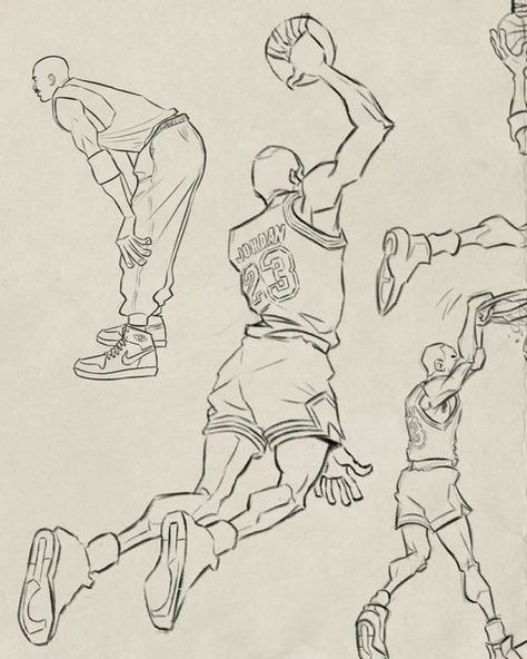 Basketball Cartoon Drawing, Basketball Players Drawing, Easy Basketball Drawings, Basketball Drawing Ideas, Sports Drawing Ideas, Basketball Reference Pose, Basketball Poses Drawing, Basketball Drawings Sketches, Playing Basketball Drawing