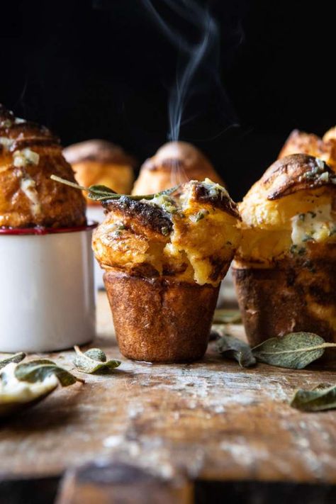 Parmesan Popovers with Crispy Sage Garlic Butter | halfbakedharvest.com #popovers #bread #easyrecipes Parmesan Popovers, Half Baked Harvest Recipes, Harvest Recipes, Yorkshire Pudding, Half Baked, Half Baked Harvest, Think Food, Garlic Butter, Scones