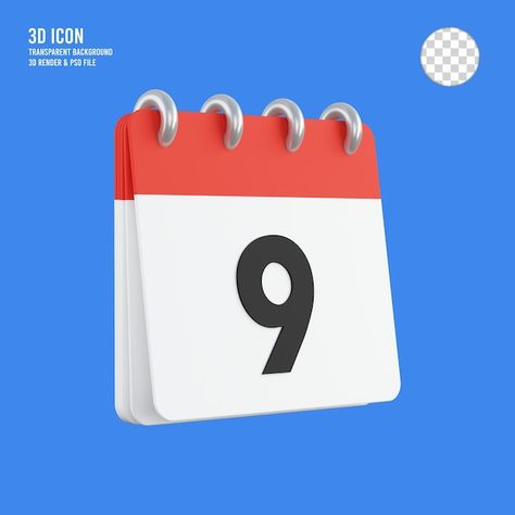 3d render 9 on calendar icon transparent... | Premium Psd #Freepik #psd #calendar-3d #calendar-date #day-calendar #calendar Date Icon, Icon Transparent Background, 3d Calendar, Icon Transparent, Calendar Png, Calendar Numbers, Calendar Icon, 3d Icons, Psd Icon