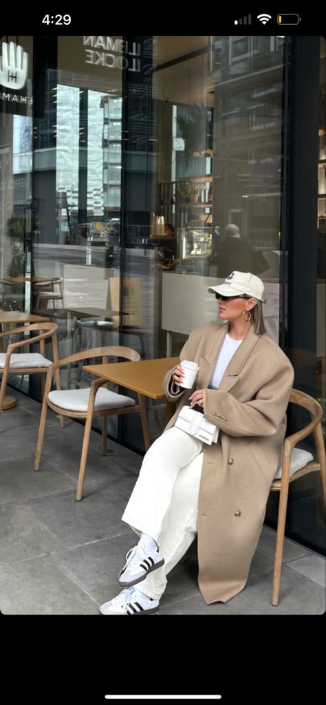 Coffee date daily stroll morning motivation Street Style Samba, Sambas Adidas Street Style, Samba Gazelle Outfits, Adidas Samba Outfit Autumn, Adidas Samba Fall Outfit, White Gazelle Adidas Outfit, Isabel Marant Hat Outfit, Samba Street Style, Samba Winter Outfits Women