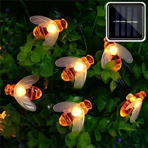 Bee Decorations, Bumble Bee Decorations, Led String Lights Outdoor, Honey Bee Decor, Patio Lights, Patio Fence, Solar String Lights, Path Lights, Bee Decor