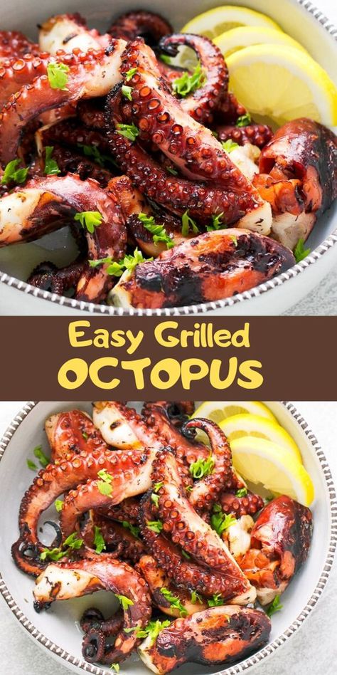 Grilled Octopus Recipe, Octopus Recipe, Octopus Recipes, Squid Recipes, Seafood Entrees, Grilled Octopus, Best Seafood Recipes, Fish Dinner, Seafood Dinner