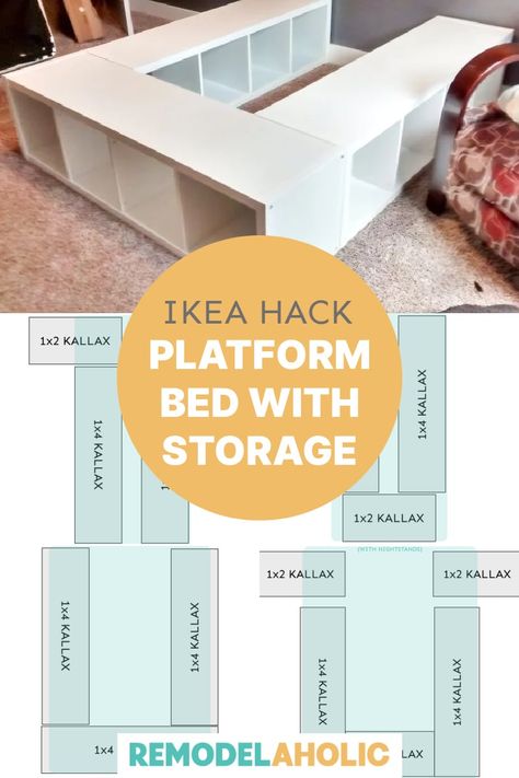 Cube Ikea, Ikea Platform, Ikea Storage Bed, Ikea Platform Bed, Ikea Bed Hack, Beautiful Bed Designs, Billy Ikea, Diy Storage Bed, Ikea Kallax Hack