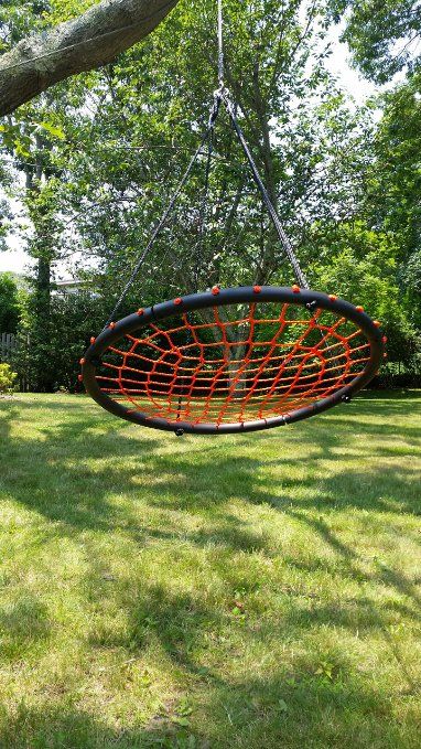 AmazonSmile: Tree Swing Giant 40" Spider Web Net Swing, Orange - Swing with Friends, Nylon Rope with Padded Steel Frame, Tree Swing, Children's Swing, Easy Installation: Toys & Games Swinging Bed, Swing Set Plans, Childrens Swings, Nice Furniture, Hanging Chairs, Backyard Swings, Tree House Kids, Swing Chair Outdoor, Sensory Room