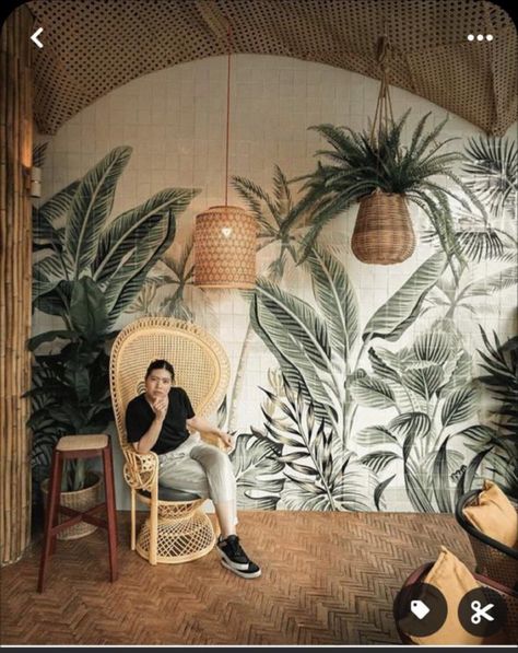 Wall Paint Ideas For Restaurant, Mural For Restaurant Wall Art, Diy Cat Litter Box Furniture, Diy Cat Litter, Selfie Wall, Deco Jungle, Litter Box Furniture, Cat Litter Box Furniture, Coffee Shops Interior