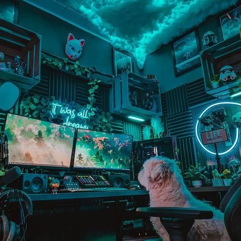 Games Room Inspiration, Nerd Room, Gaming Desk Setup, Cozy Desk, Gamer Setup, Home Studio Setup, Streaming Setup, Pc Gaming Setup, Gamer Room Decor