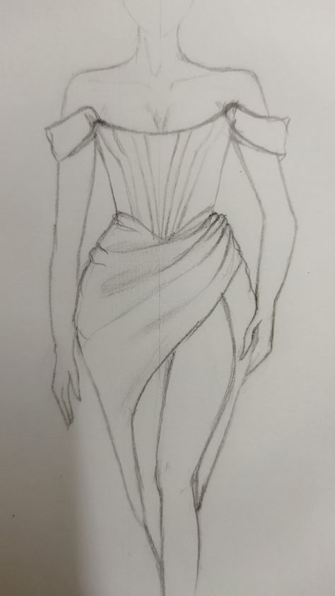 Model Dress Sketch, Model Art Drawing Fashion Sketches, Long Flowy Hair Drawing, Fashion Outfits Drawing Ideas, Clothing Sketches Dresses, Fashion Dresses Drawing Sketches, Drawings Of Dresses, Dress Designs Drawing, Dress Sketches Design