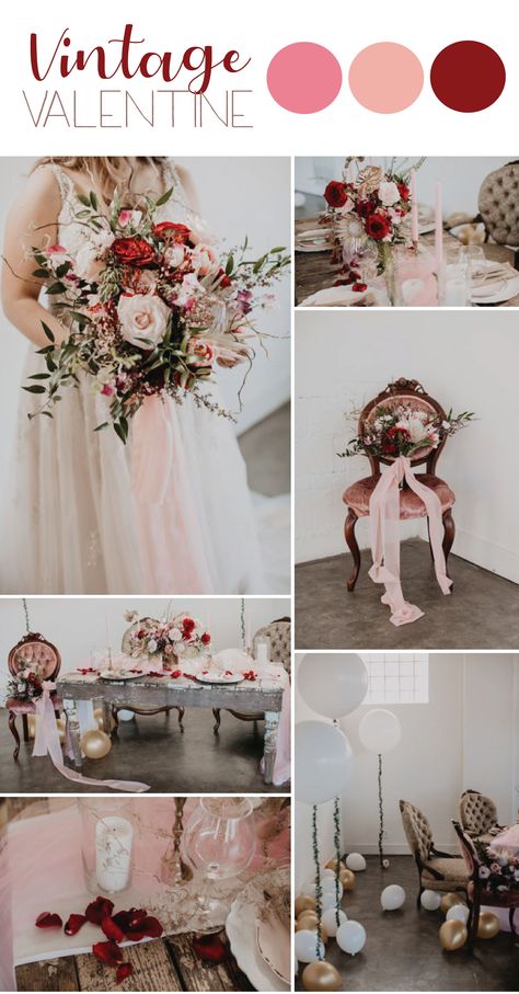 A Vintage Valentine’s Day Wedding Inspiration #vintagevalentinesday #valentinesdayparty #valentinesdayweddingideas #redandblushwedding #blushwedding #valentinesdaywedding Valentines Day Wedding Ideas Receptions, Valentines Theme Wedding, February Wedding Colors, Valentines Theme, Colorful Weddings, Loveland Colorado, February Wedding, Palette Ideas, June Wedding