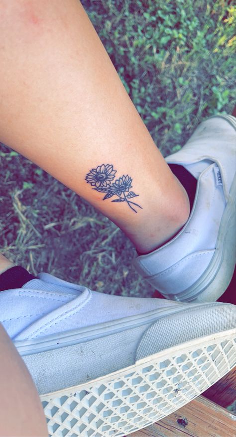 Ankle Tattoos Sunflower, Ankle Sunflower Tattoo, Sunflower Tattoo Ankle, Sunflower Ankle Tattoo, Yahweh Tattoo, Sunflower Foot Tattoos, Inner Ankle Tattoos, Small Sunflower Tattoo, Back Of Ankle Tattoo