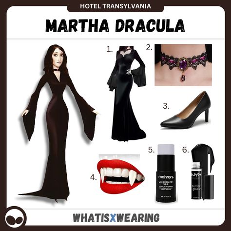 Make your own Martha Maria Dracula cosplay with our step-by-step costume guide for women! Dracula Outfit, Dracula Cosplay, Hotel Transylvania Costume, Dracula Costume, Costume Guide, Black Lace Choker, Closed Toe Heels, Hotel Transylvania, Black Lips