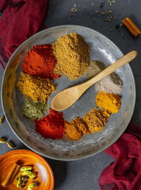 Small piles of tikka spices in a circle on a pewter plate with a small wooden spoon in the center. Chicken Masala Powder Recipe, Spicy Coleslaw, Masala Powder Recipe, Fusion Recipes, Salmon Spices, Tikka Recipe, Homemade Spice Mix, Tikka Masala Recipe, Masala Spice