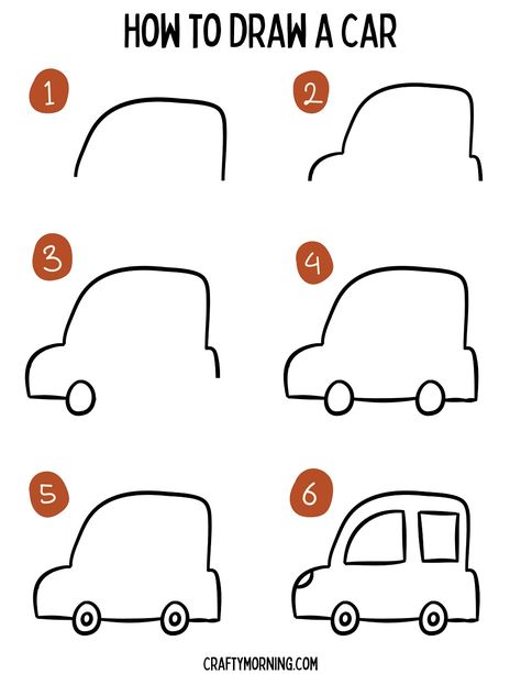 How to Draw a Car (Easy Step by Step) - Crafty Morning Car Doodles Easy, How To Draw A Car Step By Step, Easy Drawings Car, How To Draw A Car Easy, Car Simple Drawing, How To Draw A Car, Car Easy Drawing, Car Drawing For Kids, Cars Drawing Easy