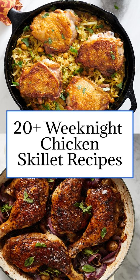 I am not sure which is more tried-and-true when it comes to weeknight cooking: a trusty skillet dinner or crowd-pleasing chicken. It really doesn’t matter, though, because if you bring the two together you have easy eating at its very best. #weeknightrecipes #easyrecipes #dinnerrecipes #chickenrecipes #chickenskillet #skilletrecipes #easydinners Cast Iron Skillet Recipes Chicken, Healthy Skillet Meals, Cast Iron Skillet Recipes Dinner, Easy Skillet Dinner, Easy Skillet Chicken, Weeknight Chicken, Pan Chicken Recipes, Skillet Dinner Recipes, Easy Skillet Meals