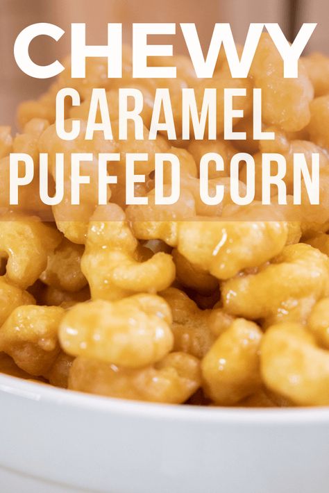 Make these soft and chewy caramel puffed corn treats! You can eat them fresh or bake them to give them a crispy texture. We love them chewy and soft! Style A Kitchen Island, Caramel Puffed Corn Recipe, Style A Kitchen, Puffed Corn Recipes, Caramel Puff Corn, Puff Corn, Popcorn Recipes Easy, Caramel Corn Recipes, Seeking Lavender Lane