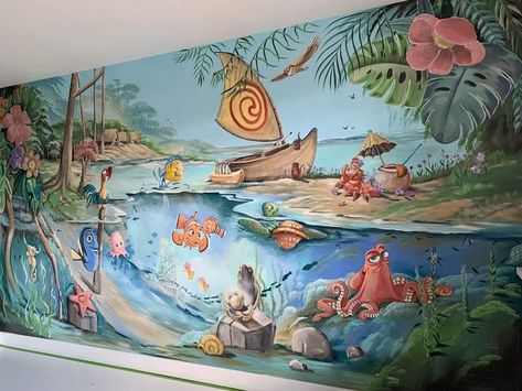 Finding Nemo Wallpaper, Painting Ideas Disney, Bedroom Wall Painting Ideas, Nemo Wallpaper, Baby Nursery Murals, Disney Baby Rooms, Disney Wall Murals, Disney Mural, Bedroom Wall Painting