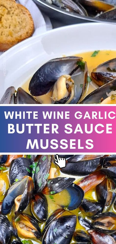 Indulge in White Wine Garlic Butter Sauce Mussels, featuring tender mussels cooked in a rich sauce of white wine, garlic, and butter. This elegant and flavorful dish is perfect for a special dinner or a delightful appetizer, bringing a taste of the sea to your table.#winegarlic#garlicsauce Garlic Butter Mussels, Mussels Recipe White Wine, White Wine Garlic Butter Sauce, Best Mussels Recipe, Garlic Mussels, Mussels In White Wine, White Wine Pasta Sauce, White Wine Sauce Recipes, White Wine Butter Sauce