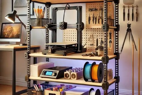 Looking to upgrade your 3D printing space? 🛠 Discover the best 3D printer shelves, setup tips, and must-have accessories to keep your workspace organized and efficient. Find the perfect shelf to enhance your 3D printing experience today! https://explore3dprint.com/3d-printer-shelf-a-comprehensive-guide/ #3DPrinting #3DPrinterShelf #WorkspaceOrganization #3DPrintingSetup #Makerspace #3DPrintingTips #DIYSetup #PrintSmart 3d Print Setup, 3d Printing Station, 3d Printer Workspace, 3d Printer Setup, 3d Printing Workshop, Printer Desk, Printer Shelf, Workspace Studio, Best 3d Printer