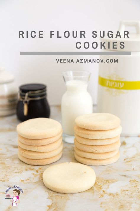 These gluten-free sugar cookies are made using rice flour. The recipe has no eggs so the color of these cookies is also white. As kids, we called them 'snow white cookies'. Just like sugar cookies, these rice flour sugar cookies are crisp and crumbly. They hold their shape well and can be used to make beautifully frosted cookies. #riceflour #cookies #glutenfree #rice #sugarcookies #cookierecipes Rice Flour Cookies, Vanilla Cookie Recipe, Vanilla Sugar Cookie Recipe, Rice Cookies, Rice Flour Recipes, Damien Rice, Simple Cookie, Gluten Free Dessert, White Cookies