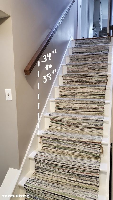 Installing a Staircase Handrail at My Basement Stairs Redo Banister, Farmhouse Handrail, Handrail Ideas, Basement Staircase, Basement Steps, Interior Stair Railing, Wood Handrail, Handrail Design, Staircase Handrail