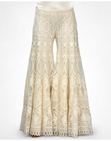 These, worn with a crop top, would make a great wedding pants outfit for a boho bride Top With Sharara, Net Sharara, Designer Sharara, Sharara Designs, Sharara Pants, Salwar Designs, Salwar Kamiz, Desi Clothes, Lace Pants