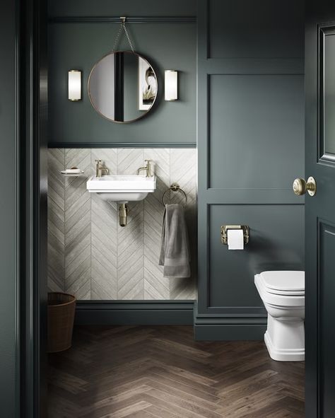 Bathroom Splashback, Small Downstairs Toilet, Cloakroom Toilet, Green Tile Bathroom, Downstairs Cloakroom, Heritage Bathroom, Downstairs Loo, Cloakroom Basin, Downstairs Toilet