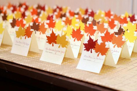 Fall place cards Diy Fall Place Cards, Fall Name Cards Wedding, Fall Table Place Cards, Thanksgiving Name Place Cards, Fall Place Cards, Easy Thanksgiving Table Decor, Thanksgiving Table Decor Ideas, Fall Feast, Diy Place Cards