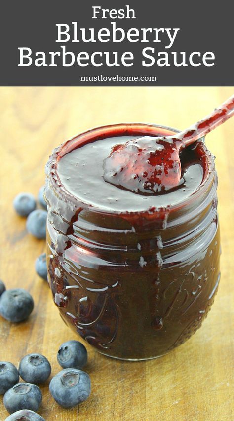 Fresh Blueberries are the essential ingredient in this sweet and tangy Blueberry Barbecue Sauce. Brush it over meat, veggies and even fruit on the grill. Blueberry Bbq Sauce, Homemade Bbq Sauce Recipe, Keto Blueberry, Barbecue Sauce Recipes, Barbeque Sauce, Bbq Sauce Recipe, Bbq Sauce Homemade, Homemade Bbq, Blueberry Recipes