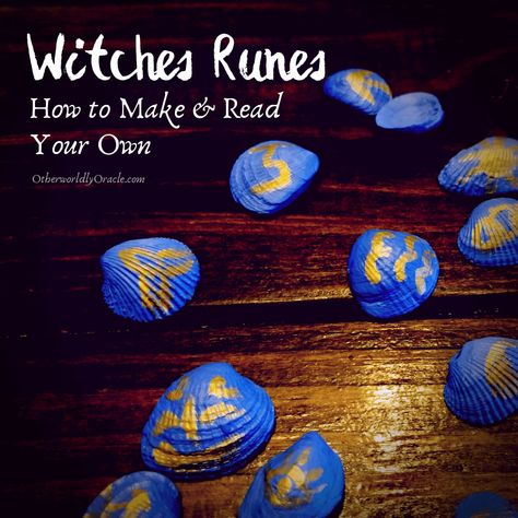 All about witches runes - their history, how to make your own witch rune set out of seashells and paint AND how to read them. Runes Alphabet, Wiccan Runes, Witches Runes, Rune Alphabet, Ogham Alphabet, Runes Meaning, Witch Symbols, Divination Methods, Divination Runes