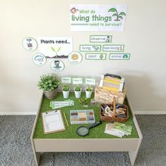 I must say, setting up discovery tables are my new favourite thing ever! I set up this living things and their needs discovery table a few… Train Table Hack, Discovery Table, Science Area, Reggio Inspired Classrooms, Reggio Classroom, Preschool Rooms, Pizza Shop, Train Table, Inquiry Based Learning