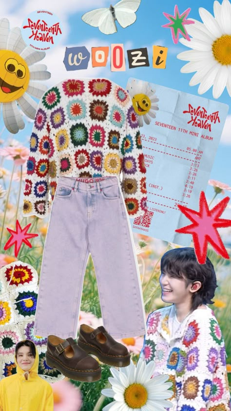 Woozi inspired outfit 🌼 #seventeenthheaven #seventeen #svt #woozi #outfitinspiration #ootd #carat Seventeen Kpop Concert Outfit, Seventeen Tour Outfits, Jeonghan Outfit Ideas, Woozi Outfits Inspired, Seventeen World Outfit, Svt Spell Outfits, Woozi Lollapalooza, Seventeen Follow Tour, Seventeen Crochet Ideas