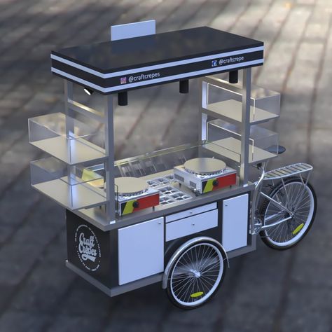 Bike Food Cart, Crepe Cart, Crepe Food, Food Stand Design, Food Cart Business, Food Carts For Sale, Gerobak Dorong, Food Stall Design, Street Food Design