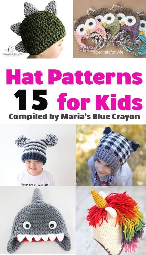 Find the best free crochet hat patterns for kids in this round-up! Compiled by Maria's Blue Crayon blog. #crochet #free #kids #crochethats #children #easy #pattern #boys #girls #ears #animal #cute #DIY #repeatcrafterme #pompoms #freepattern #beanie #toddl Crochet Hats Patterns, Crochet Toddler Hat, Kids Hats Patterns, Crochet Hats For Boys, Crochet Animal Hats, Patterns For Kids, Girls Crochet Hats, Hats For Kids, Blue Crayon